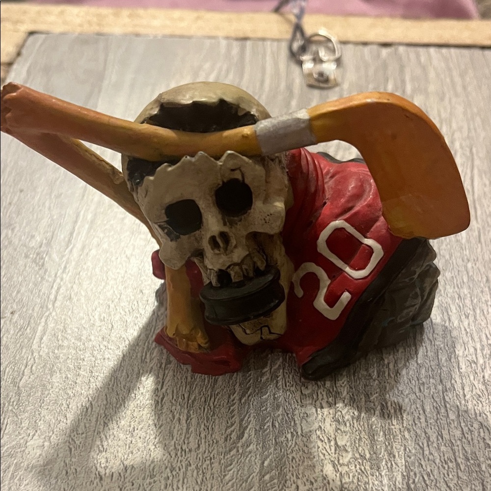 Hockey Skull Ceramic Art Piece - Red and Orange